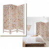 HomeRoots 3 Panel Pink Room Divider with Cut Square Wood Design