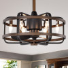 Warehouse of Tiffany Carbon Loft Youngberg 3-Blade Fandelier with Caged Metal Wood Frame & Remote - Forged Black, Imitation Wood Grain