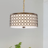 Warehouse of Tiffany HM189-3SB 3-Light Tessa Drum Chandelier with Geometric-Patterned Metal Frame - Satin Bronze