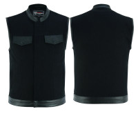 Denim Black Club Vest with Leather trims