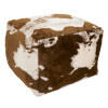 SARO Brown Faux Fur Cow Hide Pouf 20 x 20 x 14 in.