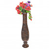 Uniquewise 8 x 36 in. Round Antique Decorative Mango Wood Design Floor Flower Vase with Unique Textured Pattern Brown