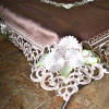 H8852-1-52x71 52 x 71 in. White Daisy Green Leaves on Brown Fabric Tablecloth