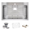 Miseno 33 in. Top-Mount & Undermount Single Basin Stainless Steel Kitchen Sink with Drain Assembly & Fitted Basin Rack